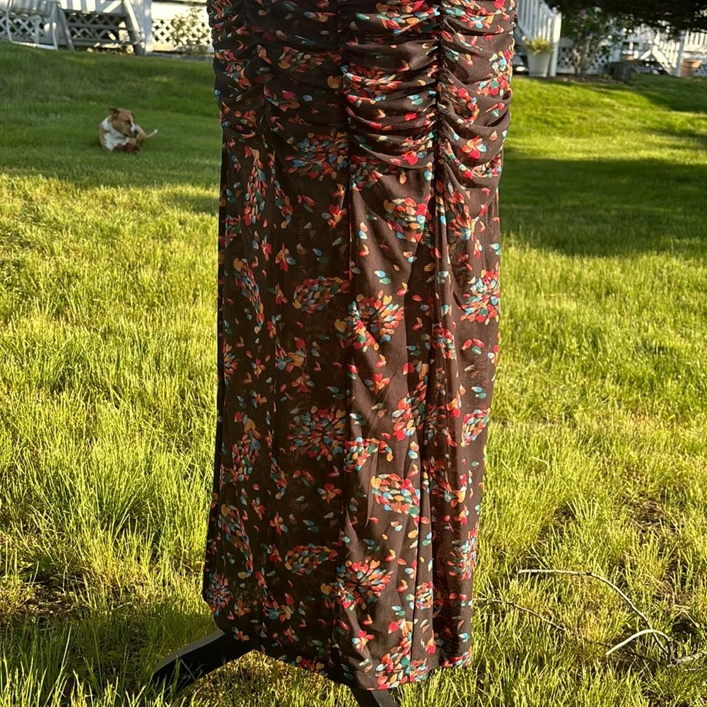 Free People Briella Midi Floral Ruched Dress Twilight Combo size S NWT - Picture 11 of 16